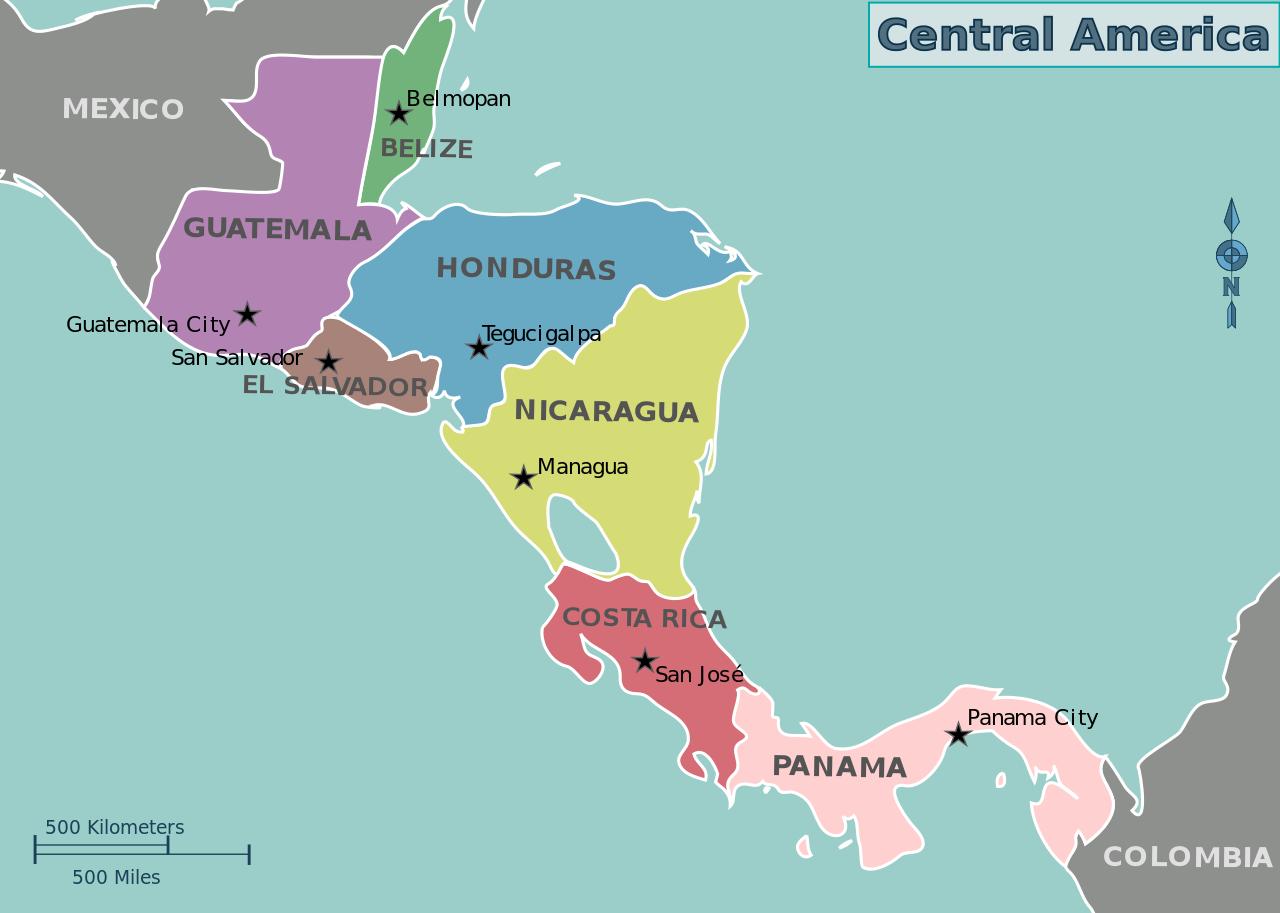 Государственный язык центральной америки. Карта центральной Америки со странами. Северная и Центральная Америка страны на карте. Коста Рика на карте Латинской Америки. Полит карта центральной Америки.