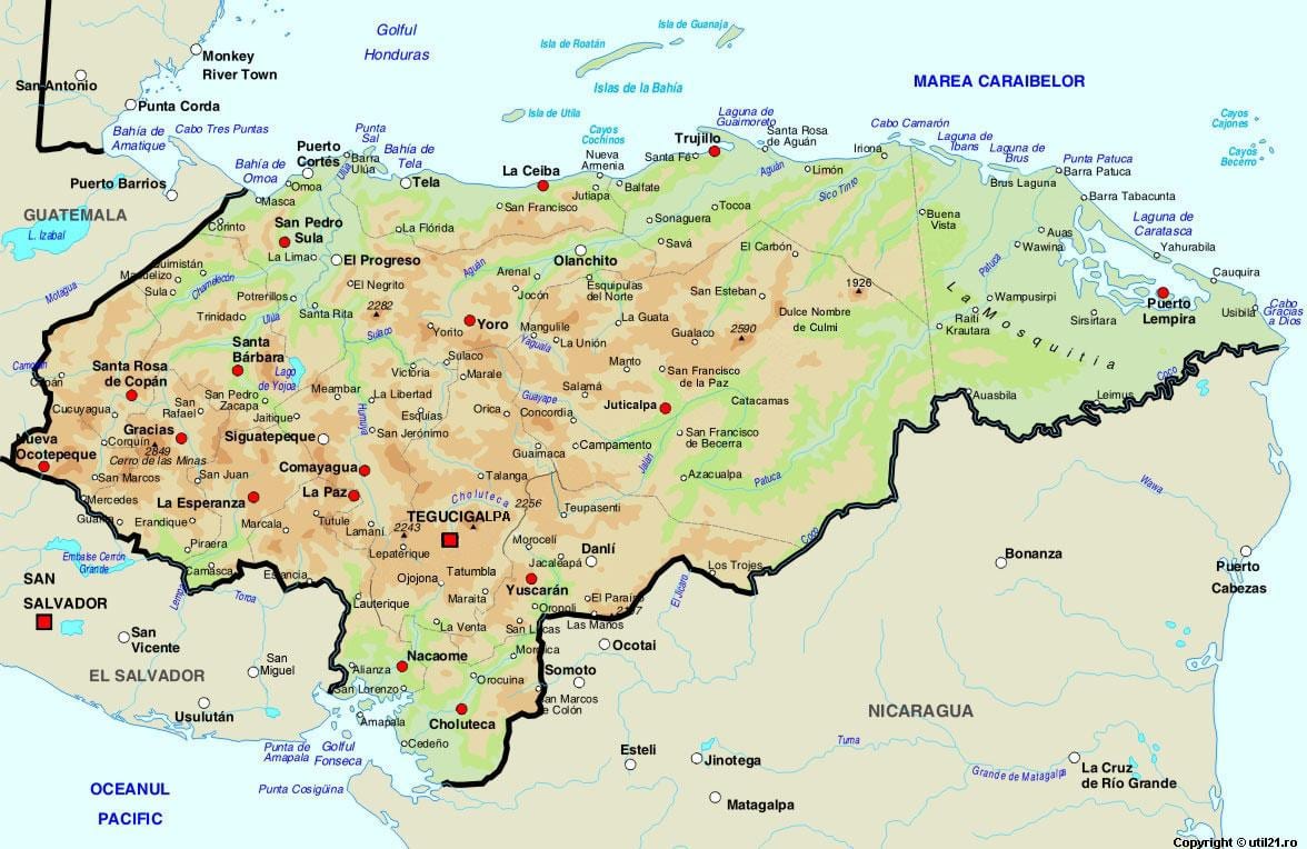 карта Гандураса і суседніх краін