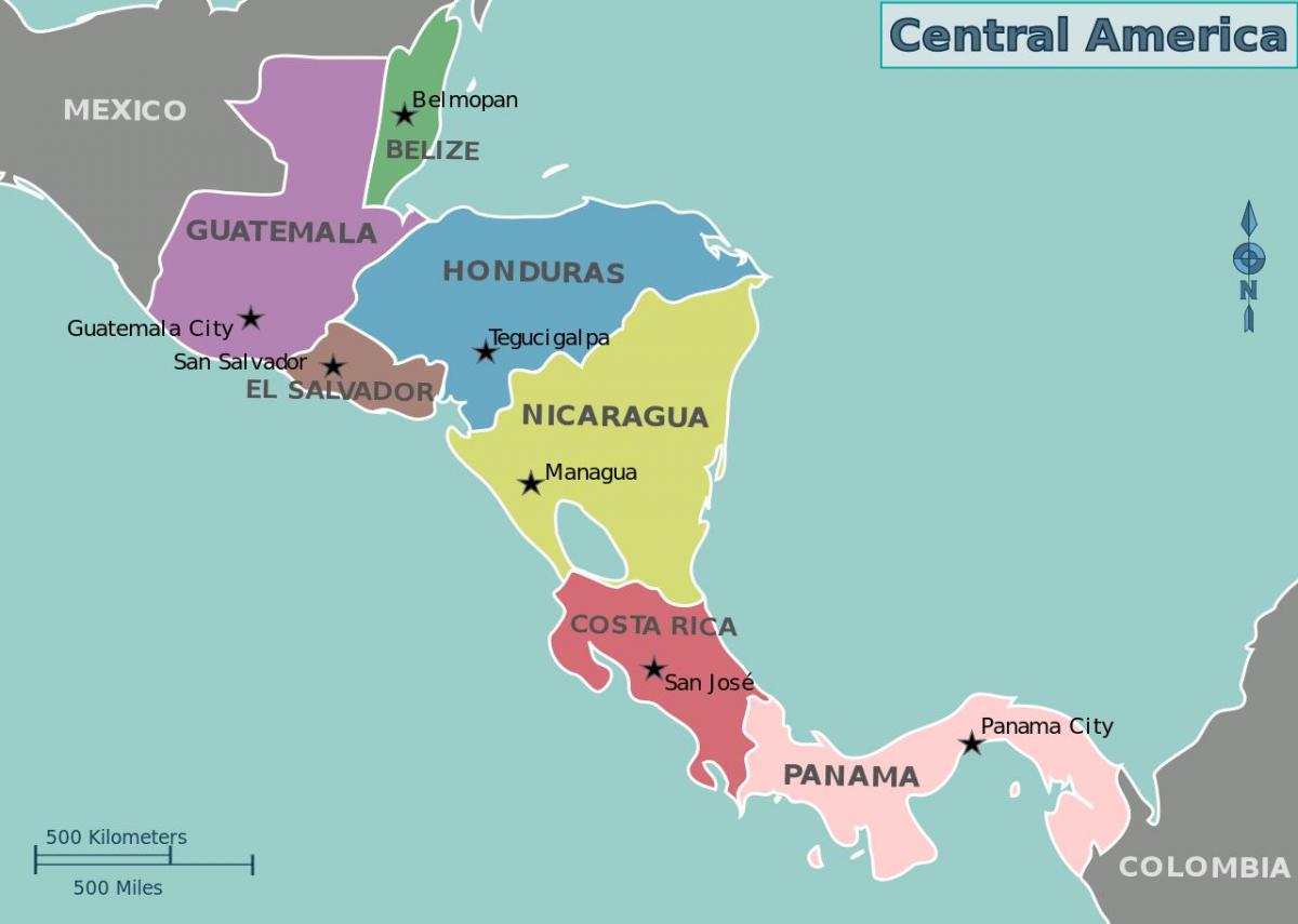 карта Гандураса карце Цэнтральнай Амерыкі