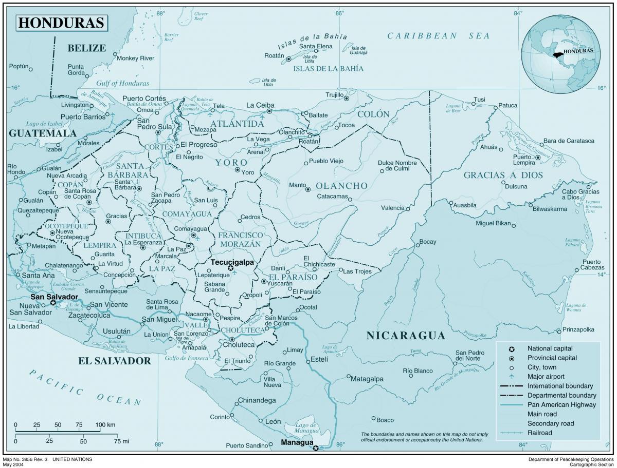 карта фізічная карта Гандураса