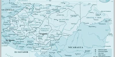 Карта фізічная карта Гандураса